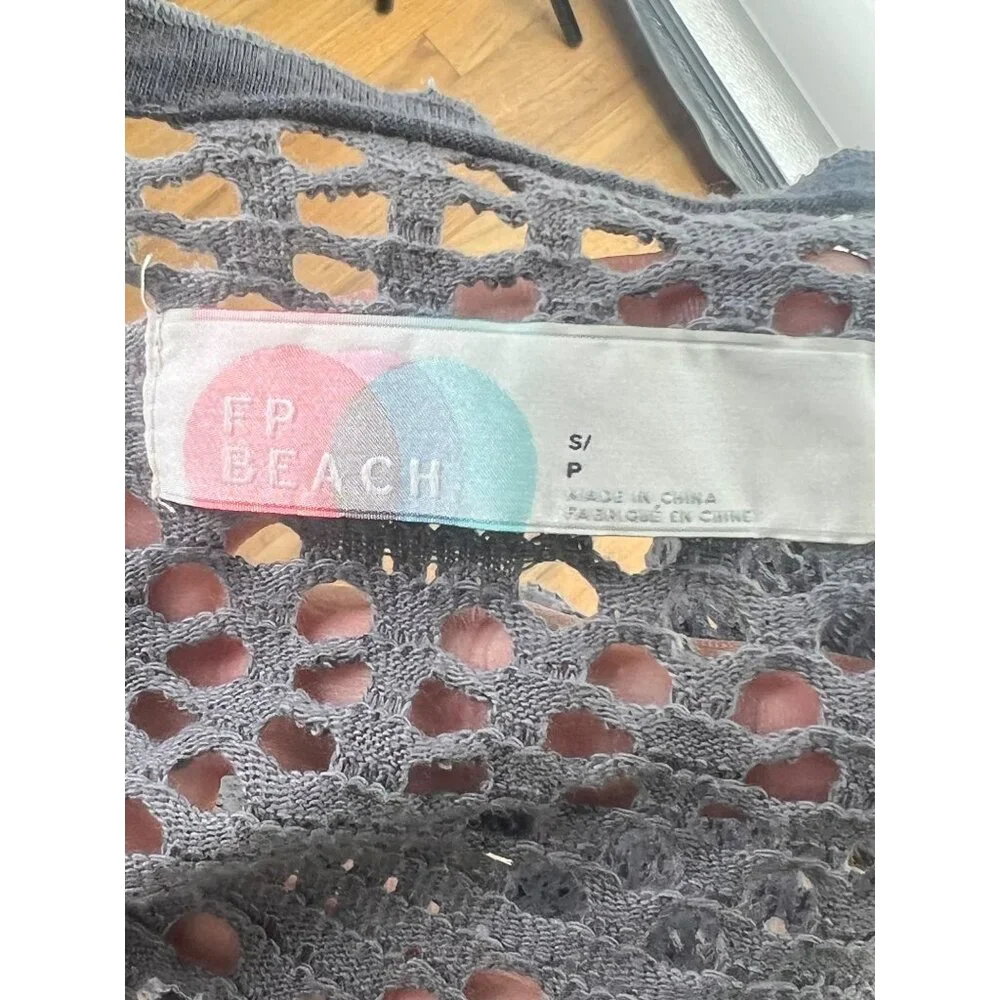 Vintage Free People Beach Gray Crochet Button Front Maxi Cardigan - Picture 14 of 16